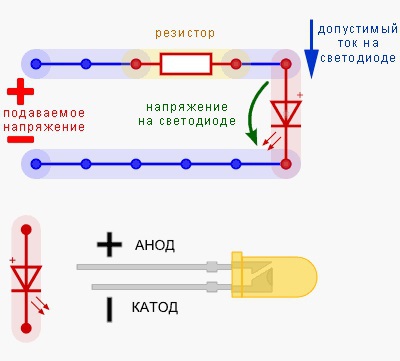 Схема подключения светодиода к напряжению 220 вольт (гасящий конденсатор)