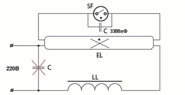 Электрическая схема лампы дневного света